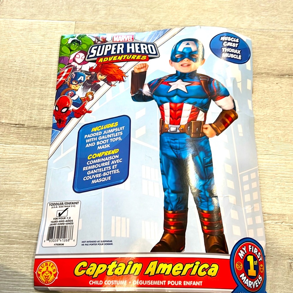 Toddler’s super hero costume captain america